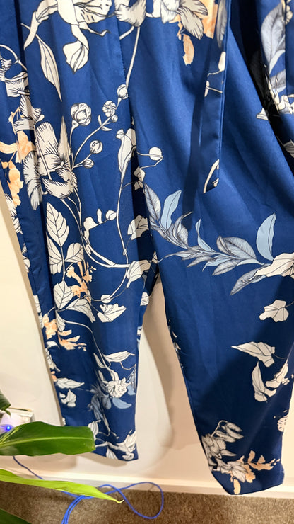 White Closet Blue Floral Wrap Jumpsuit Size 10