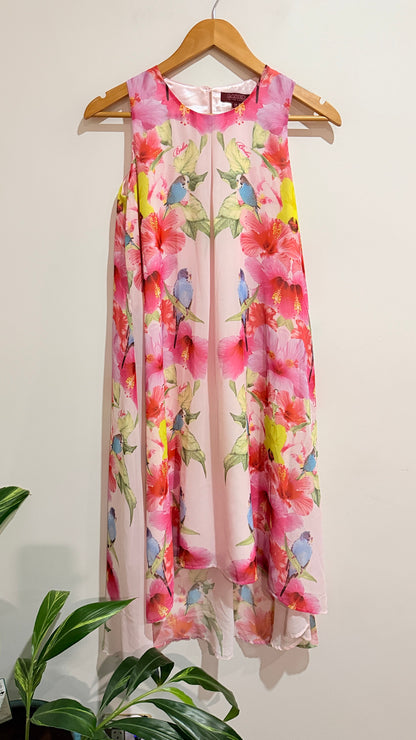 Baker by Ted Baker Pink Floral Chiffon Swing Dress Size 12