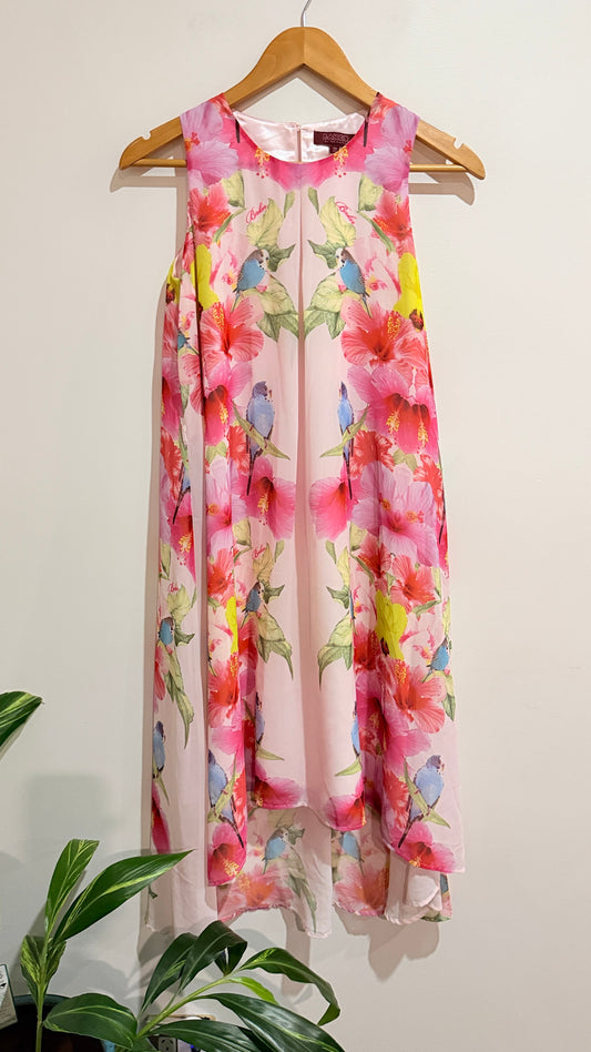 Baker by Ted Baker Pink Floral Chiffon Swing Dress Size 12