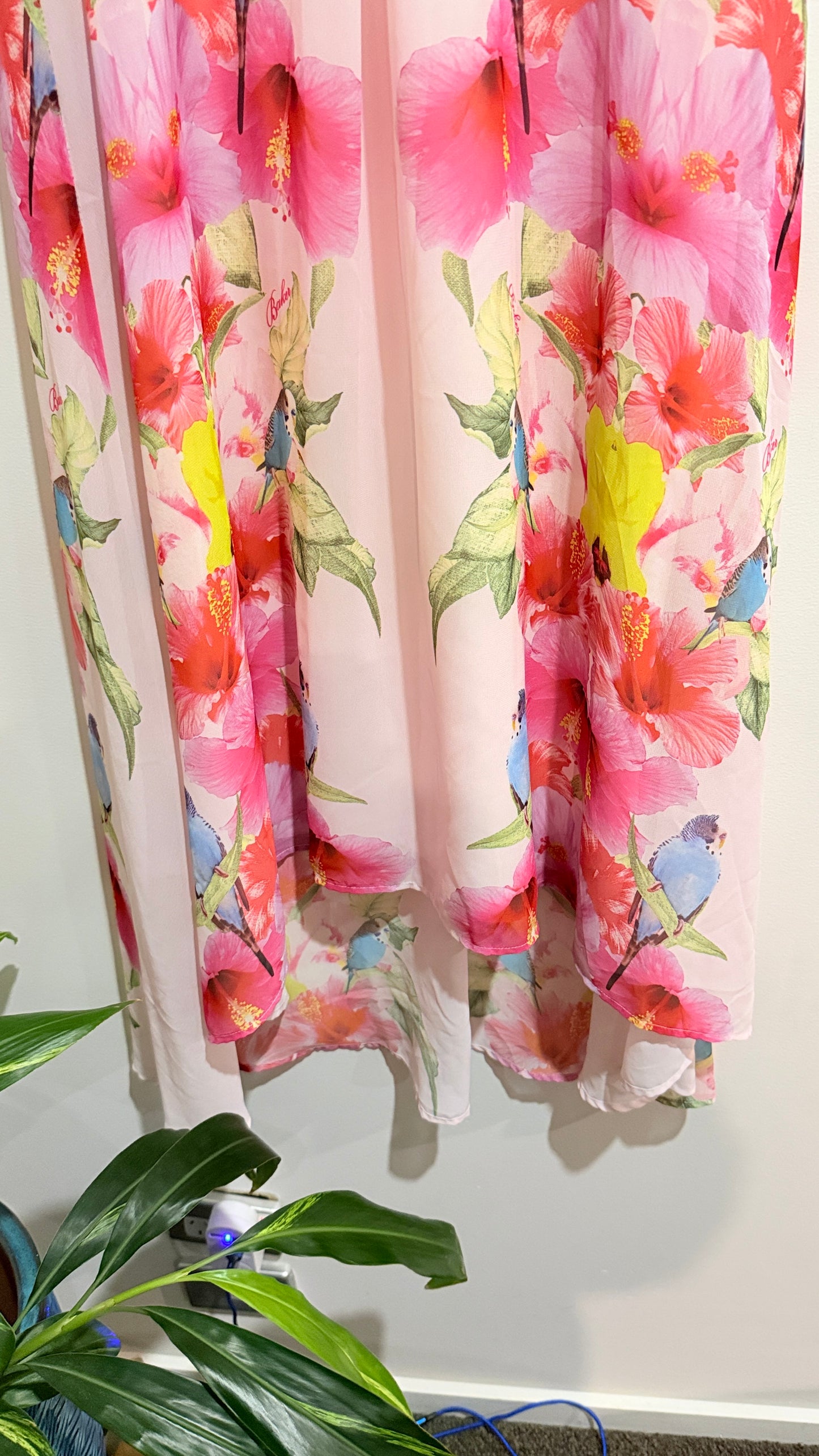 Baker by Ted Baker Pink Floral Chiffon Swing Dress Size 12