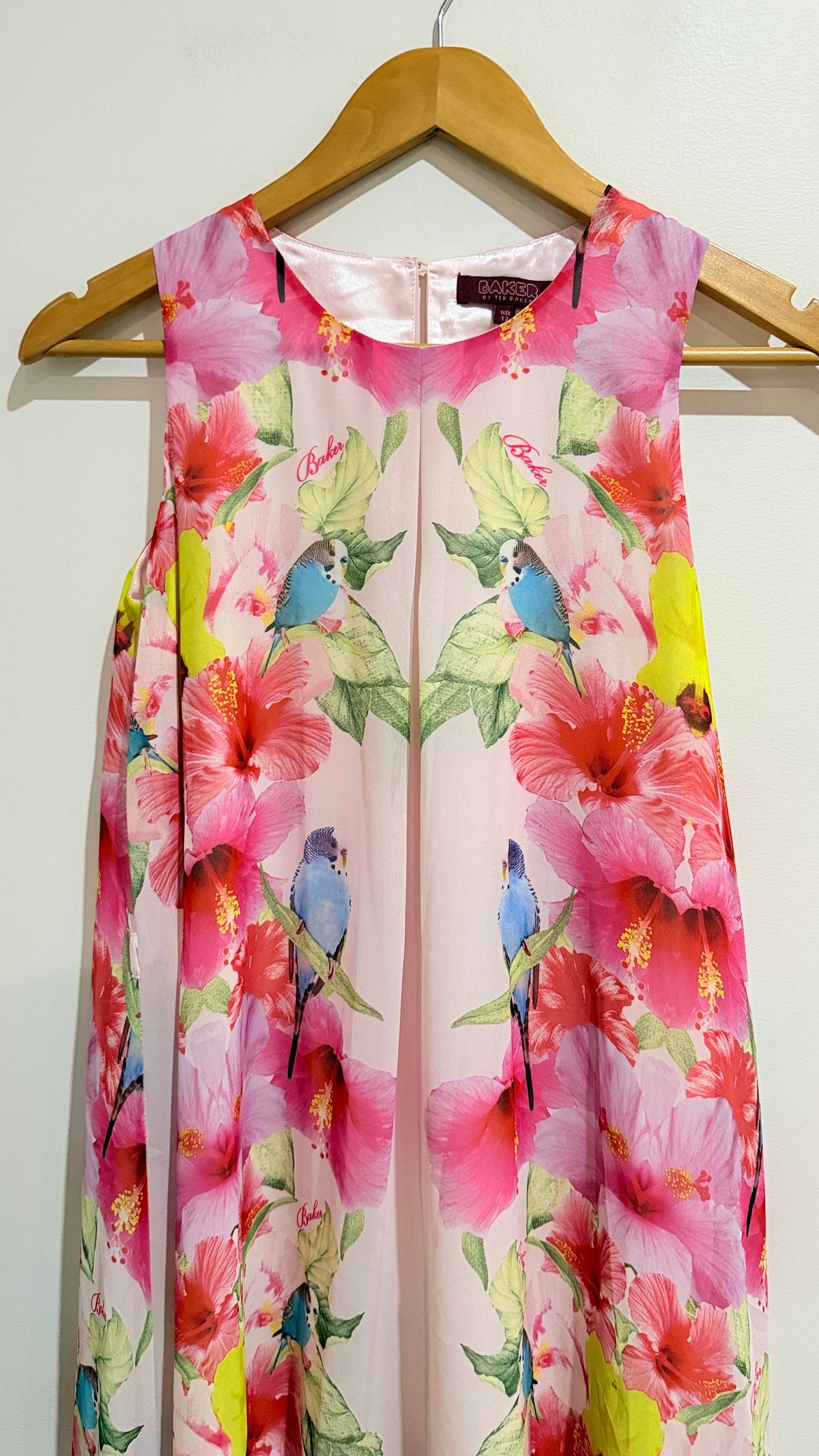 Baker by Ted Baker Pink Floral Chiffon Swing Dress Size 12