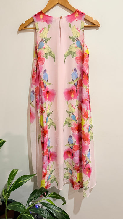Baker by Ted Baker Pink Floral Chiffon Swing Dress Size 12