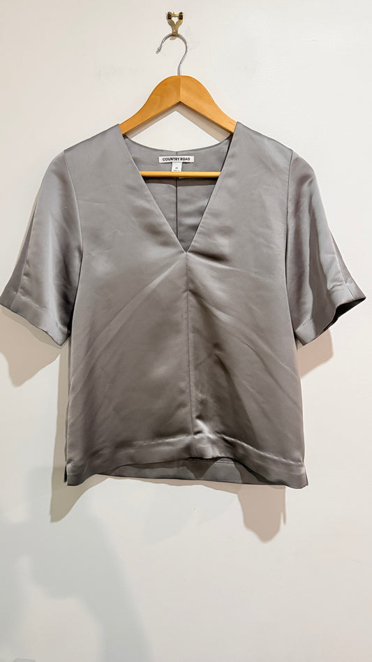 Country Road Grey Satin V Neck Top Size XS