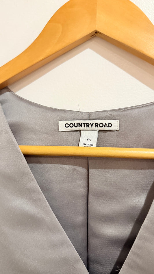 Country Road Grey Satin V Neck Top Size XS