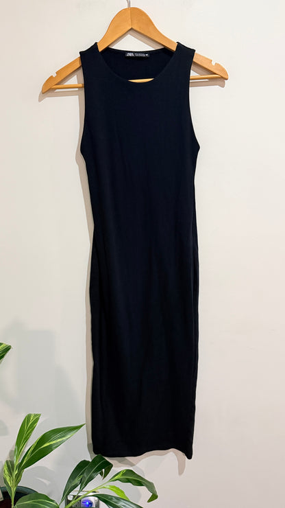 Zara Black Ribbed Sleeveless Maxi Dress Size M