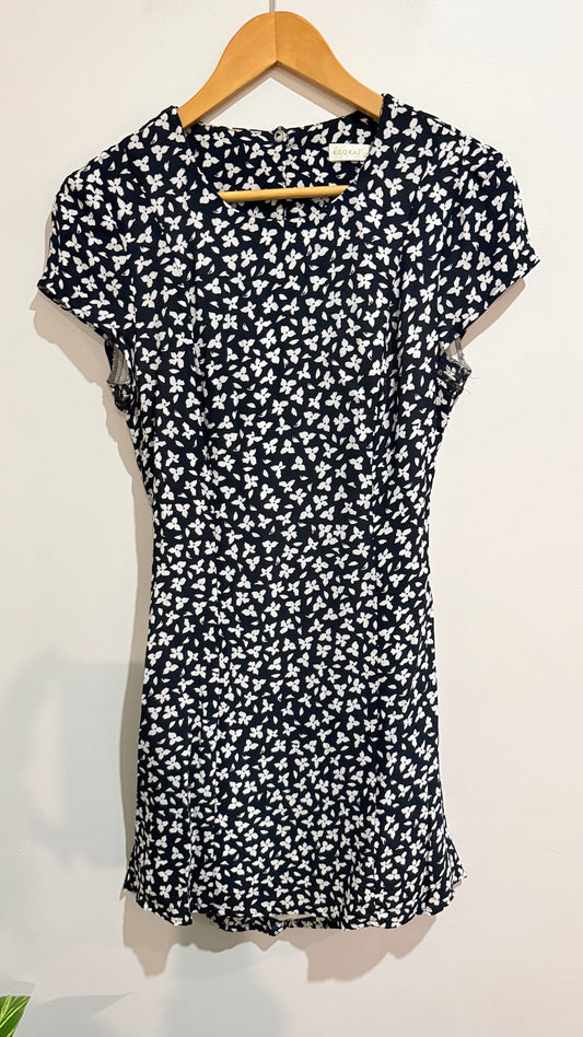 Kookaï Navy & White Floral Cut Out Back Dress Size 38