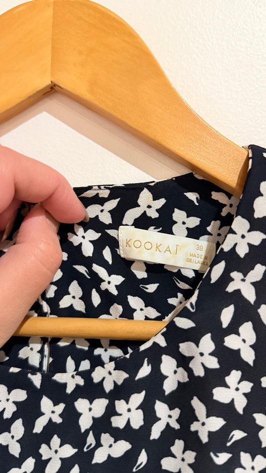 Kookaï Navy & White Floral Cut Out Back Dress Size 38