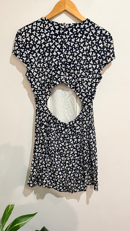 Kookaï Navy & White Floral Cut Out Back Dress Size 38
