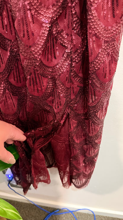 Pia Burgundy Sequin Strappy Midi Dress Size S