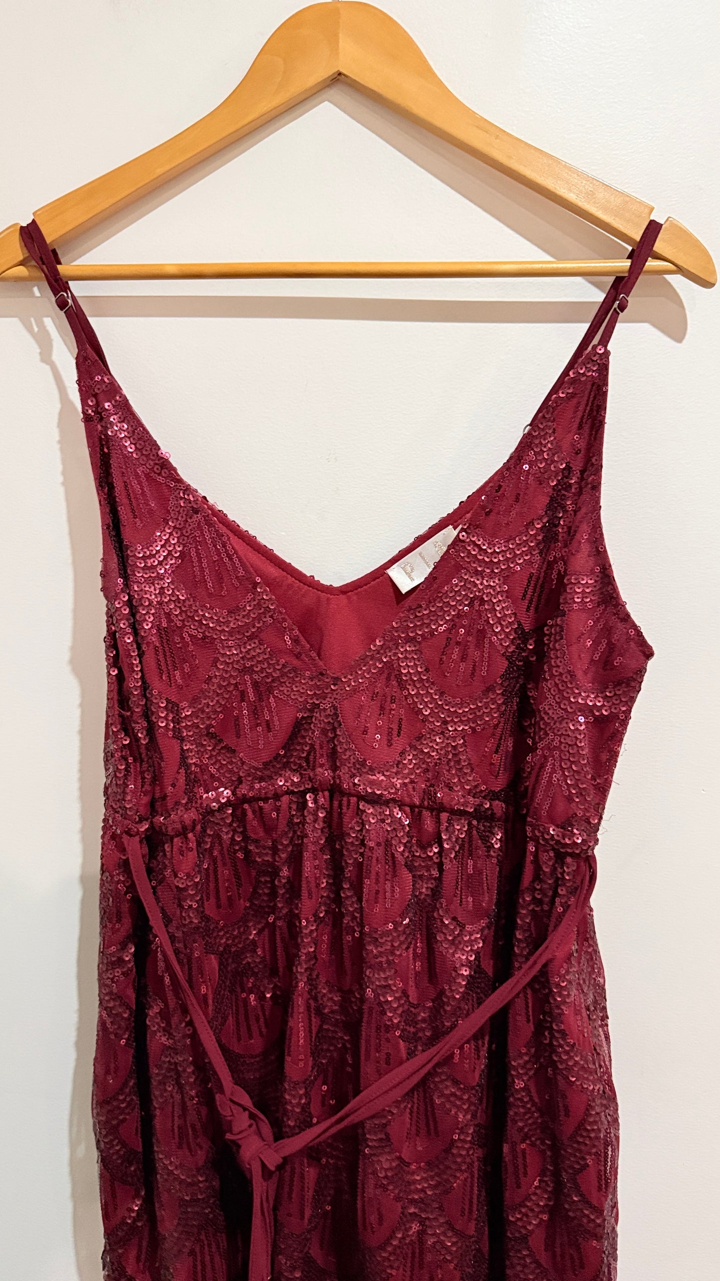 Pia Burgundy Sequin Strappy Midi Dress Size S