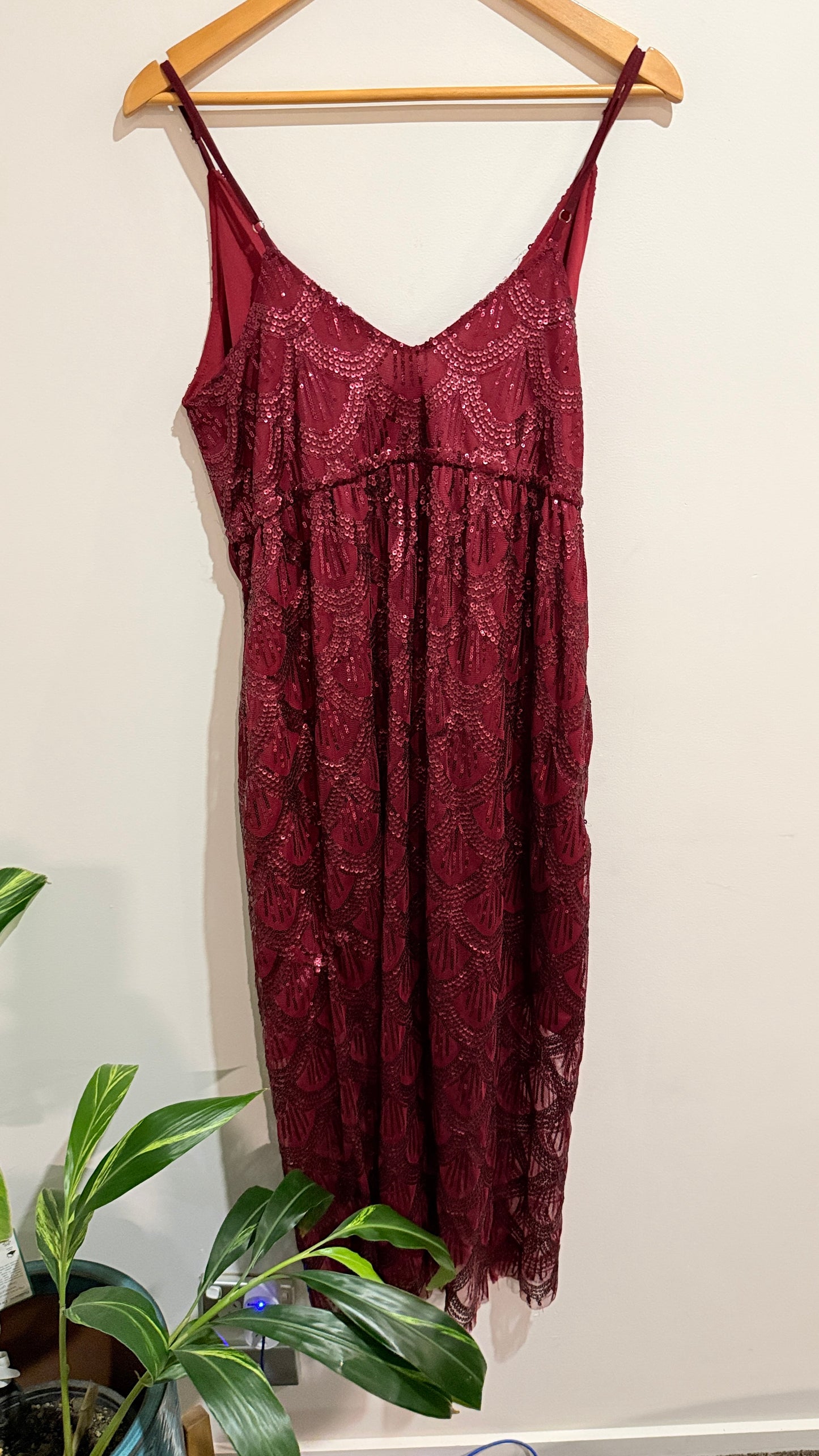 Pia Burgundy Sequin Strappy Midi Dress Size S
