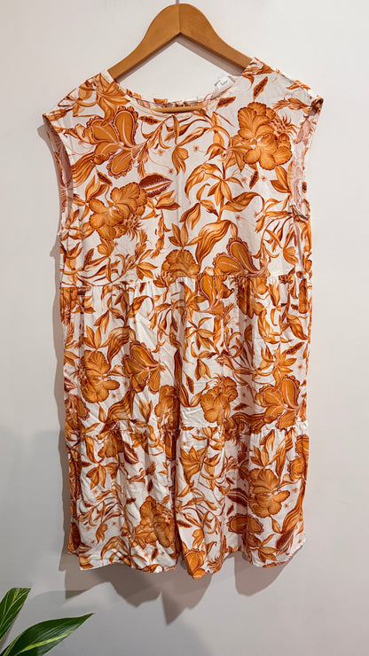 Zest White & Rust Botanical Print Sleeveless Dress Size 8