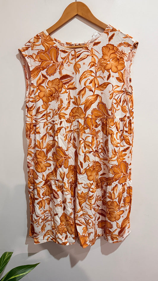 Zest White & Rust Botanical Print Sleeveless Dress Size 8