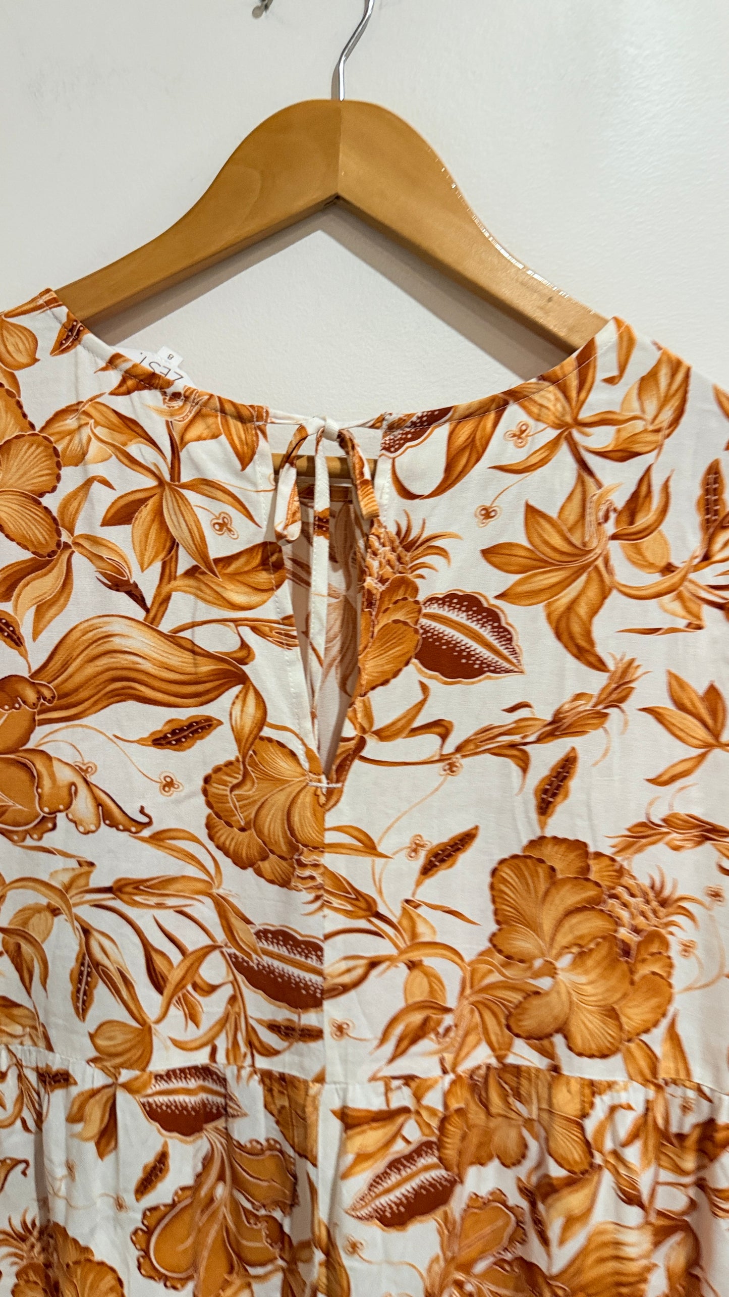 Zest White & Rust Botanical Print Sleeveless Dress Size 8
