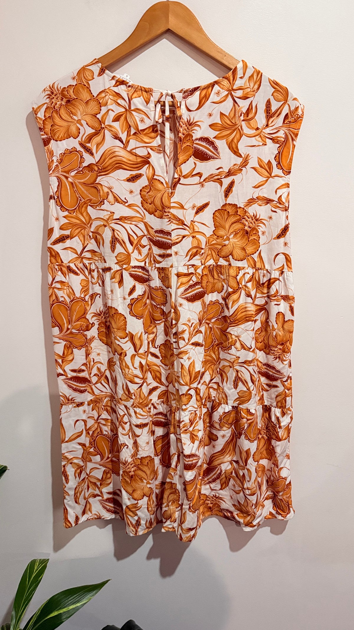 Zest White & Rust Botanical Print Sleeveless Dress Size 8