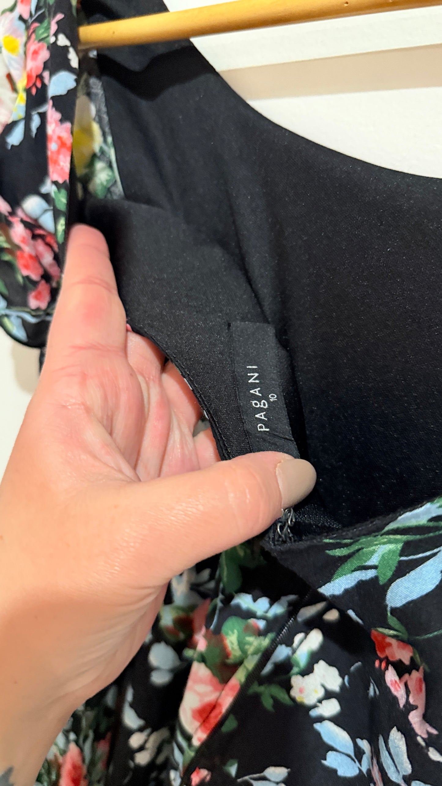 Pagani Black Floral Off Shoulder Dress Size 10