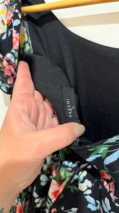 Pagani Black Floral Off Shoulder Dress Size 10