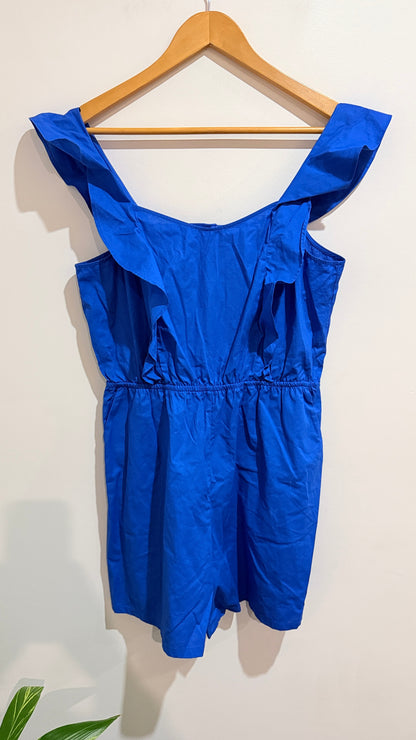 H&M Cobalt Blue Frill Shoulder Playsuit Size 12