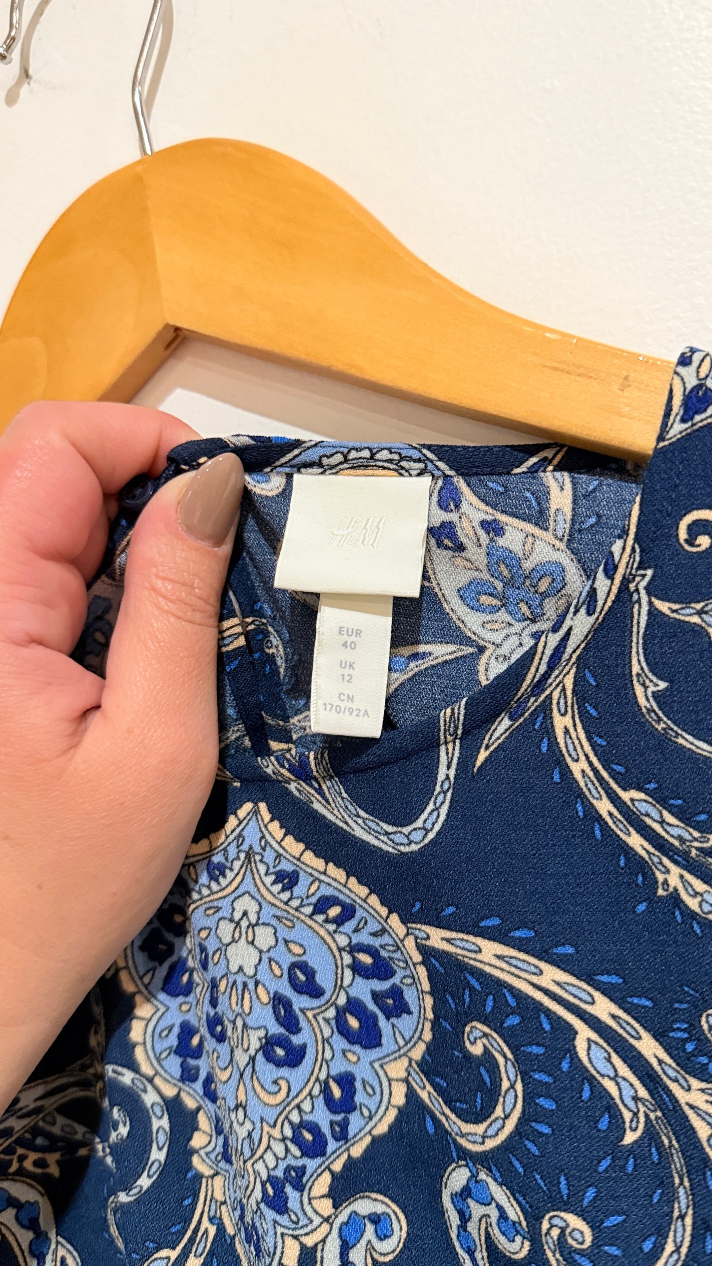 H&M Blue Paisley Print Long Sleeve Smock Dress Size 12