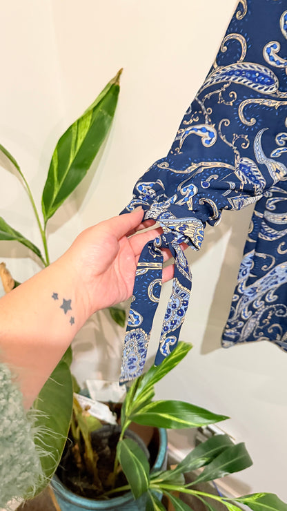 H&M Blue Paisley Print Long Sleeve Smock Dress Size 12