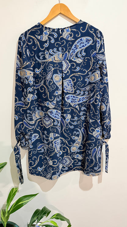 H&M Blue Paisley Print Long Sleeve Smock Dress Size 12