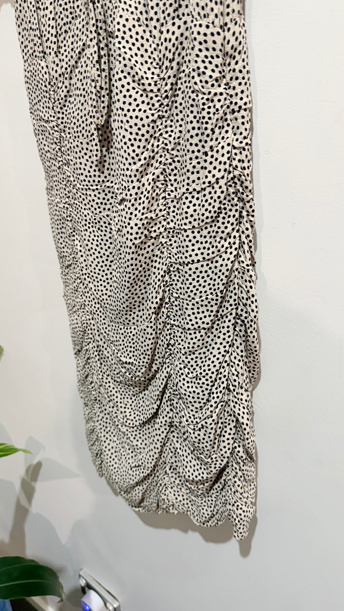 Zara Cream & Black Spot Ruched Puff Sleeve Mini Dress Size M