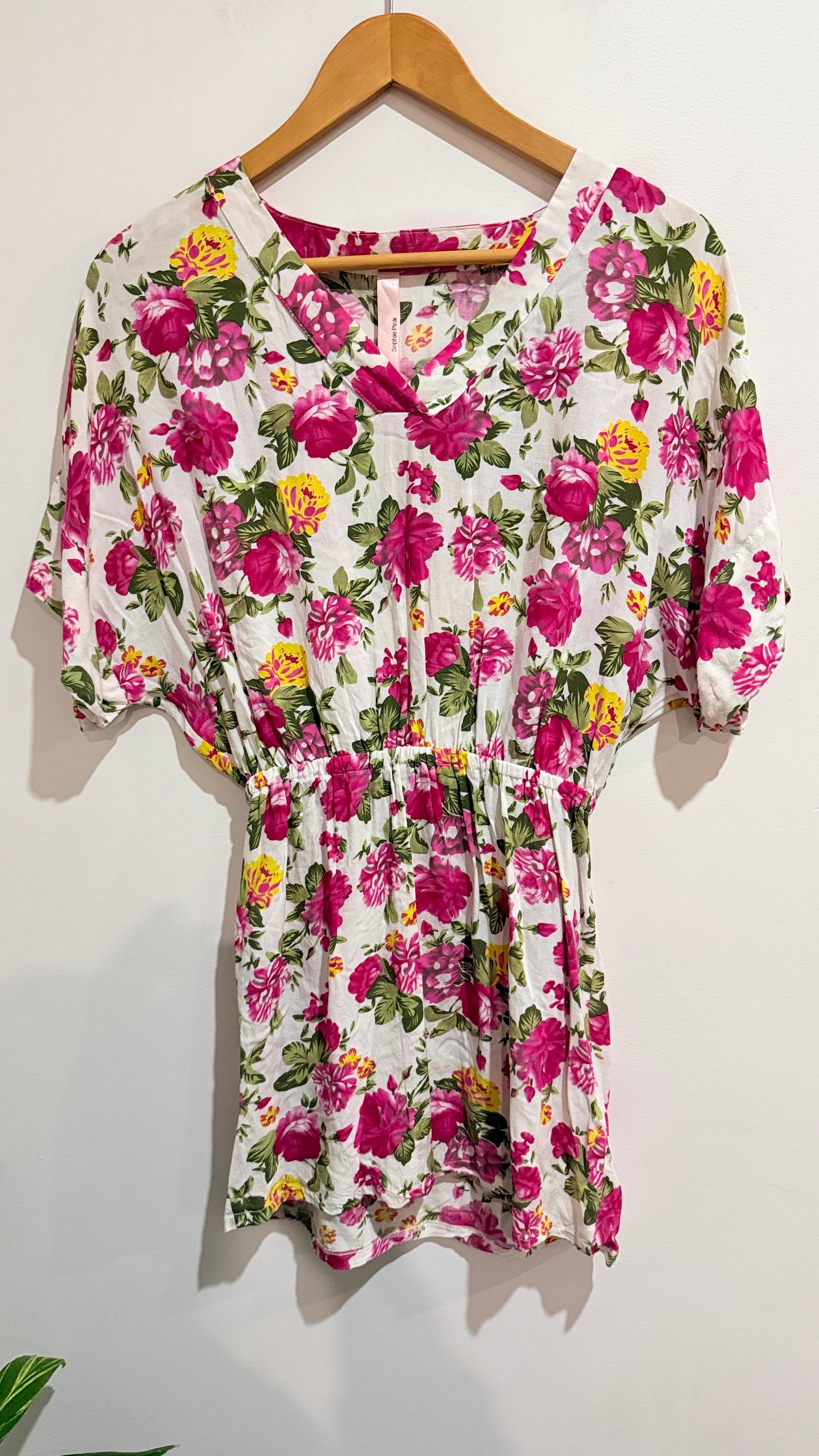 Sophie Pink White & Pink Floral Tie Waist Dress Size S