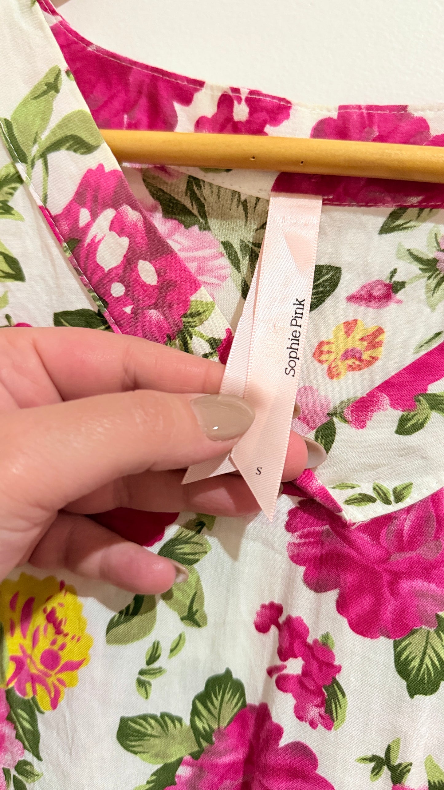 Sophie Pink White & Pink Floral Tie Waist Dress Size S