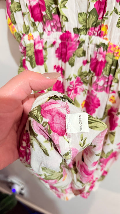 Sophie Pink White & Pink Floral Tie Waist Dress Size S
