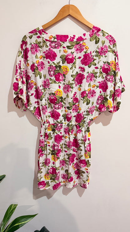 Sophie Pink White & Pink Floral Tie Waist Dress Size S