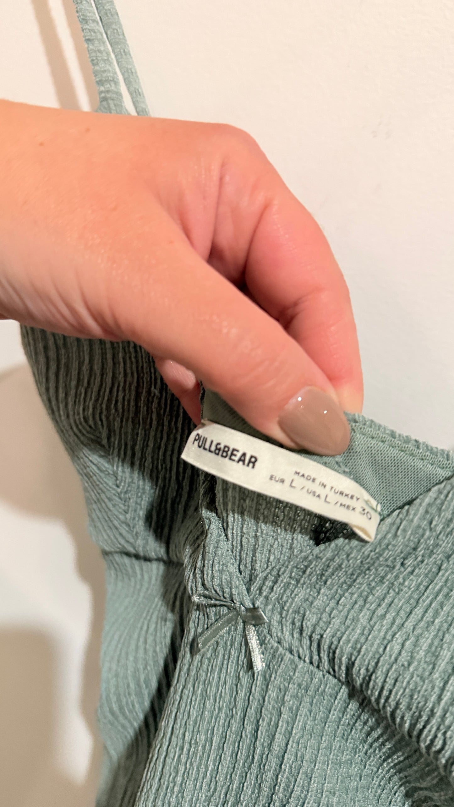 Pull&Bear Sage Green Textured Strappy Midi Dress Size L