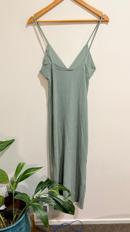 Pull&Bear Sage Green Textured Strappy Midi Dress Size L