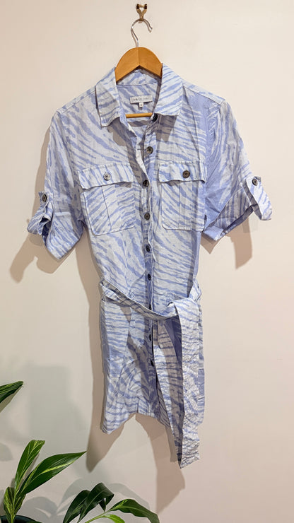 S/B/ by Saba Blue & White Print Linen Shirt Dress Size 12