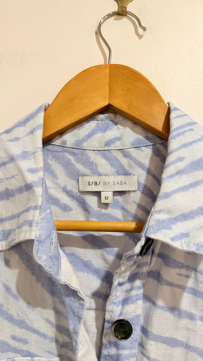 S/B/ by Saba Blue & White Print Linen Shirt Dress Size 12