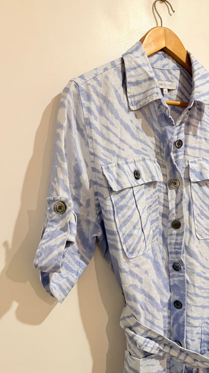 S/B/ by Saba Blue & White Print Linen Shirt Dress Size 12
