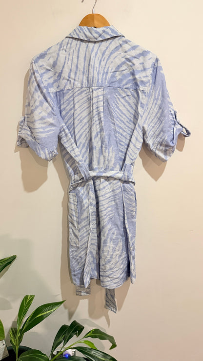 S/B/ by Saba Blue & White Print Linen Shirt Dress Size 12