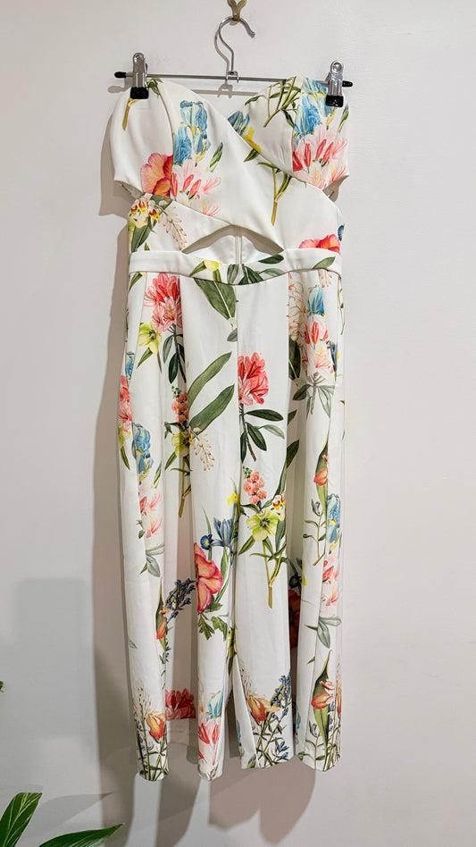 Forever New White Floral Wide Leg Jumpsuit Size 8