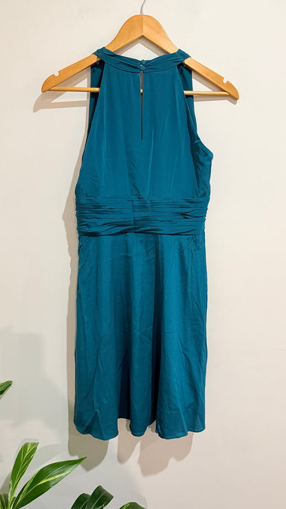Ann Taylor Teal Silk Ruched Sleeveless Dress Size 2 - 39cm u/arm