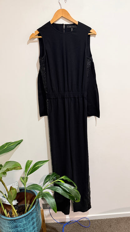 BCBGMaxazria Black Beaded Panel Sleeveless Jumpsuit Size XS