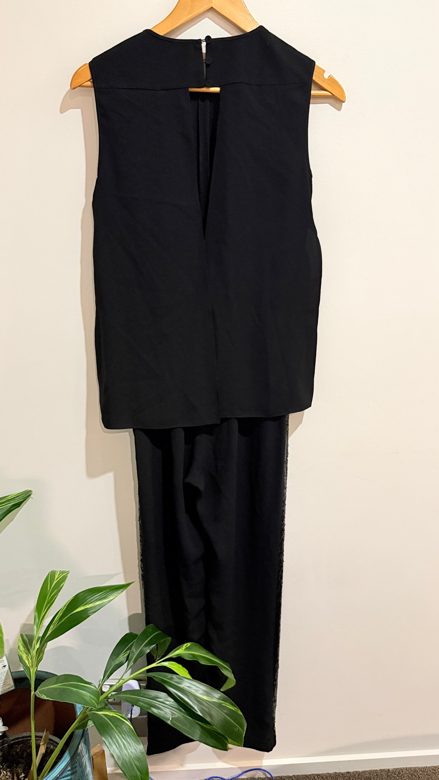 BCBGMaxazria Black Beaded Panel Sleeveless Jumpsuit Size XS