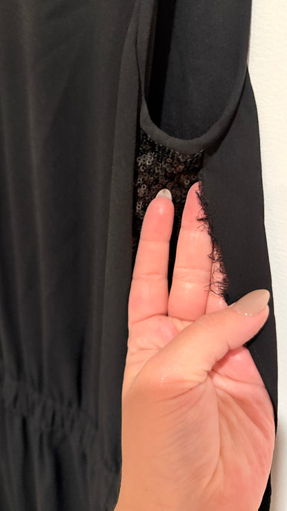 BCBGMaxazria Black Beaded Panel Sleeveless Jumpsuit Size XS