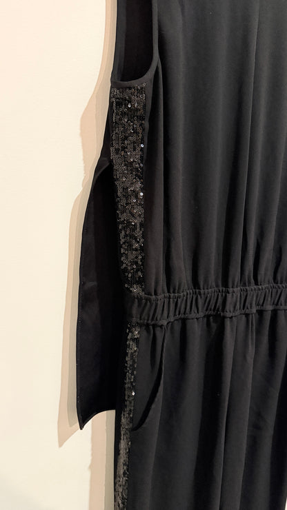 BCBGMaxazria Black Beaded Panel Sleeveless Jumpsuit Size XS