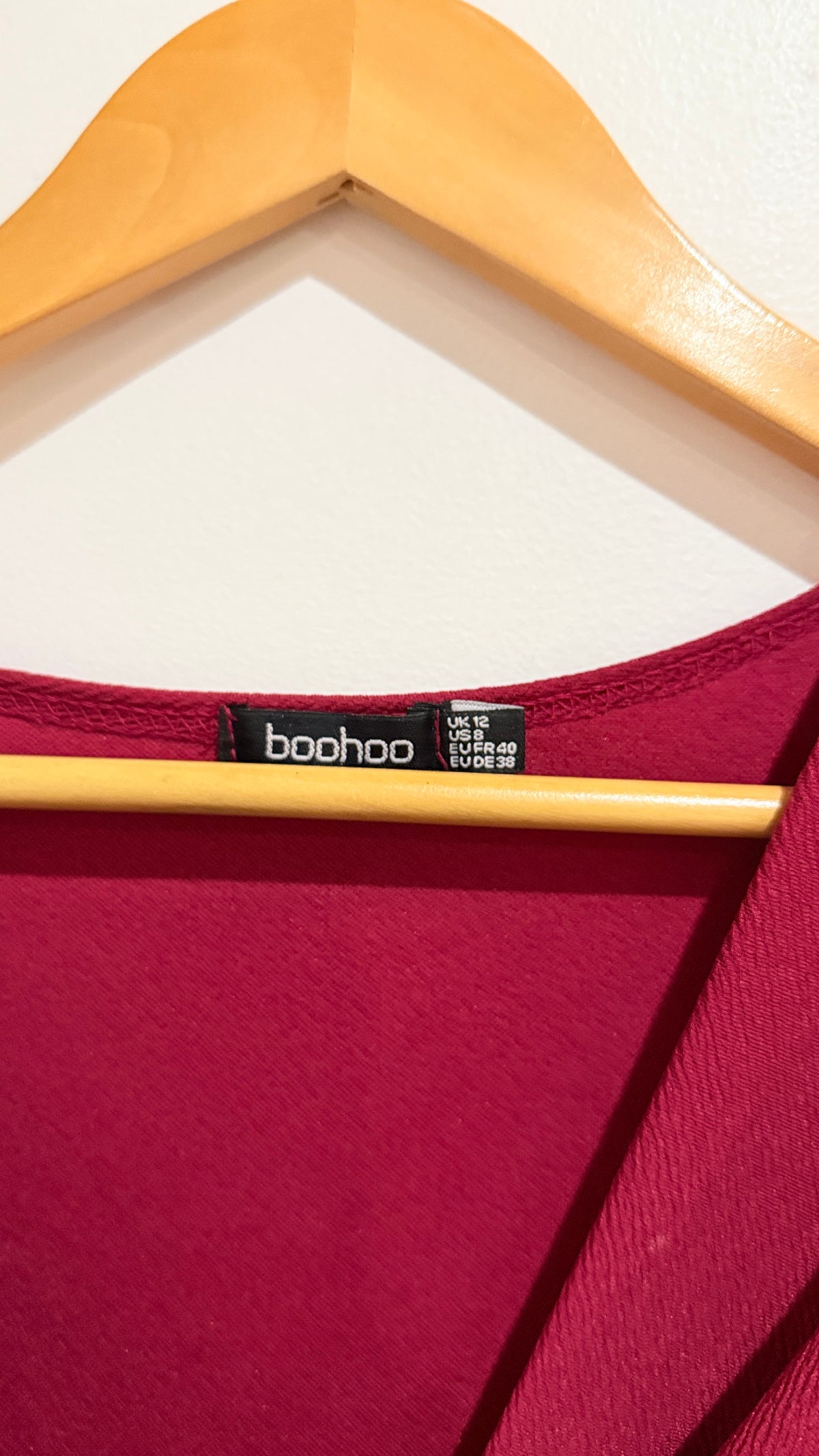 Boohoo Burgundy Ruched Sleeve Wrap Dress Size 12