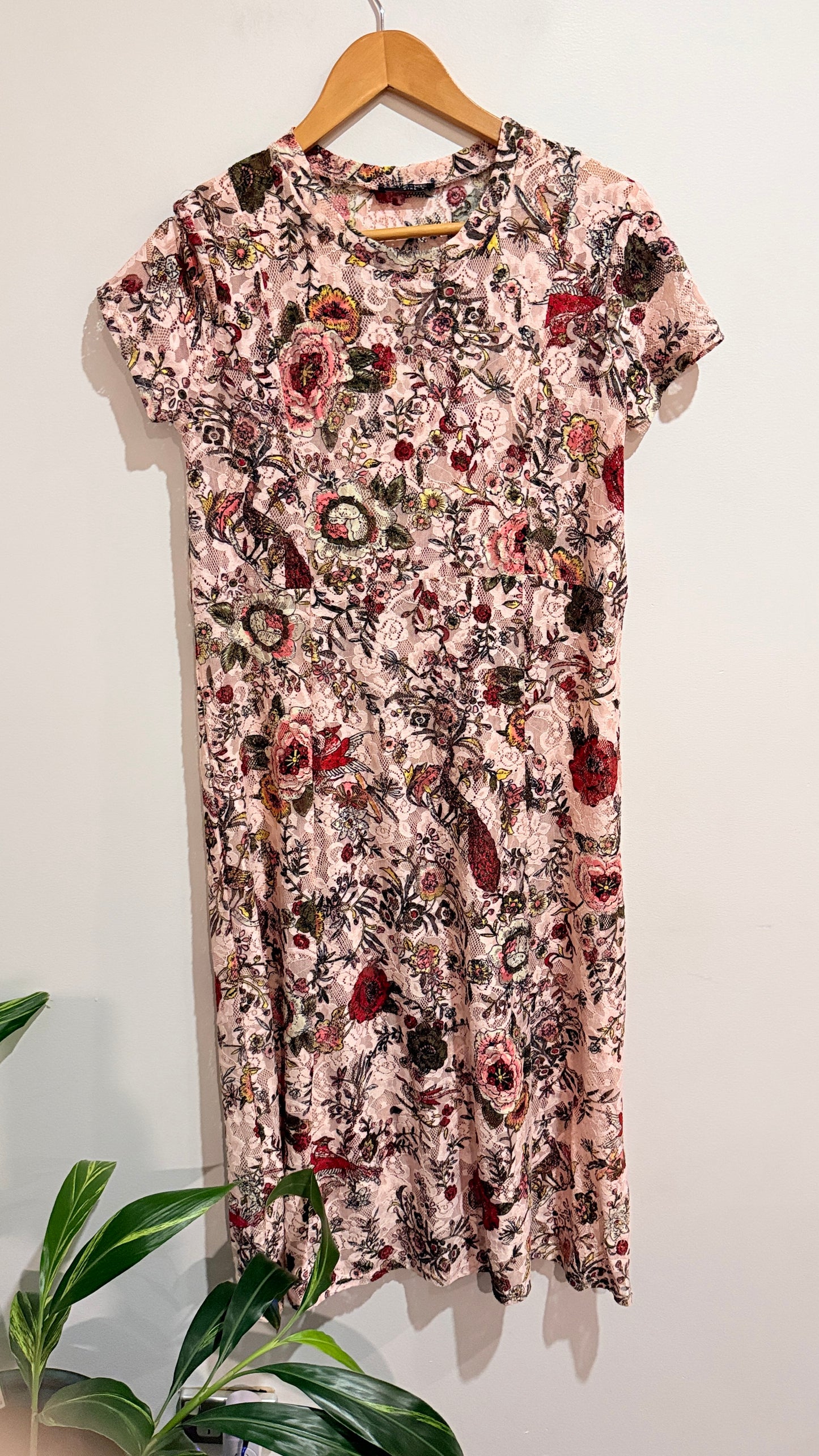 Ketz-Ke Pink Floral Lace Print Dress Size 8