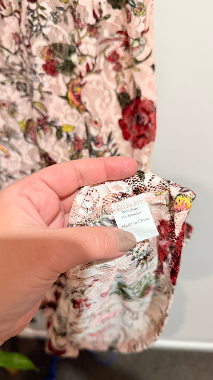 Ketz-Ke Pink Floral Lace Print Dress Size 8