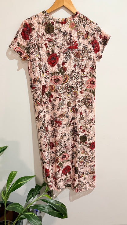 Ketz-Ke Pink Floral Lace Print Dress Size 8