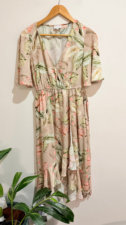 Witchery Cream Floral Print Wrap Midi Dress Size 8
