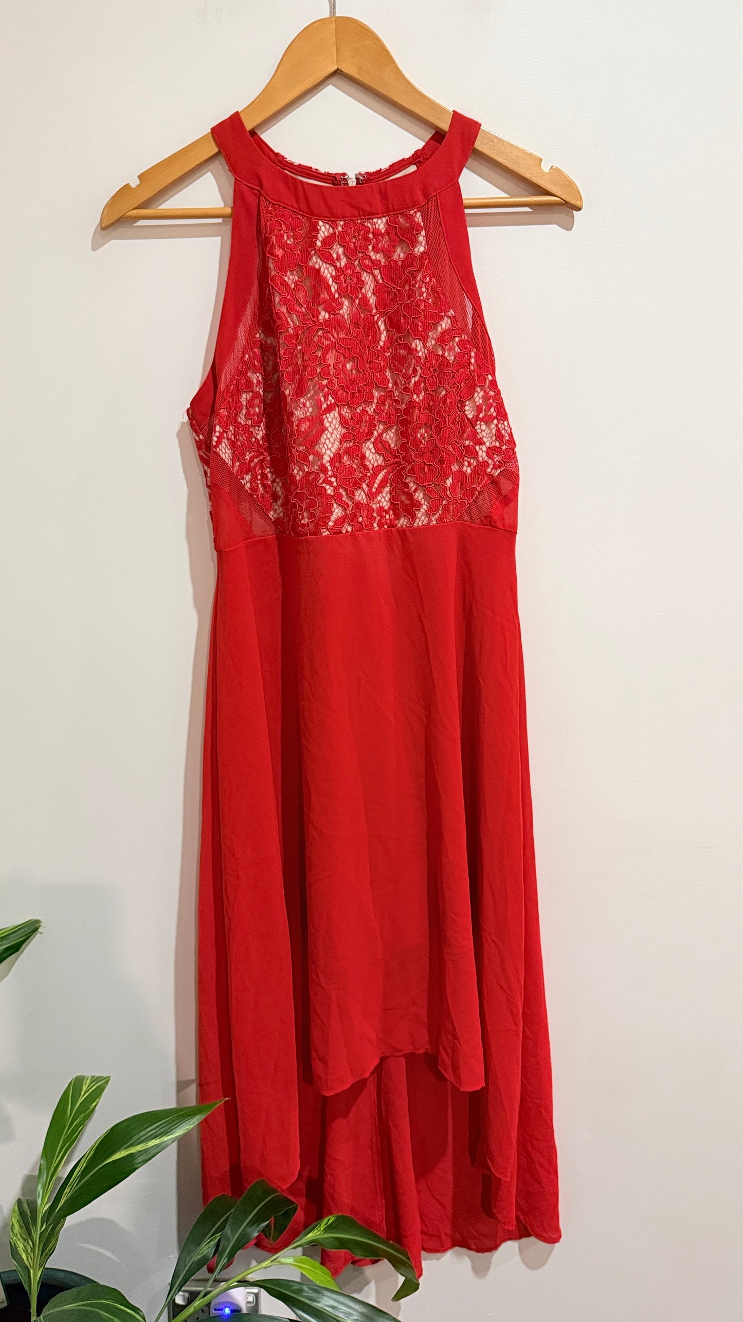 Dotti Red Lace Bodice High Neck Dress Size 12