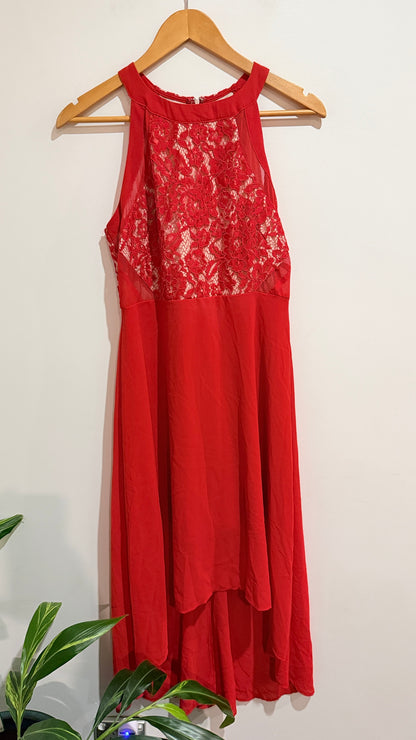 Dotti Red Lace Bodice High Neck Dress Size 12