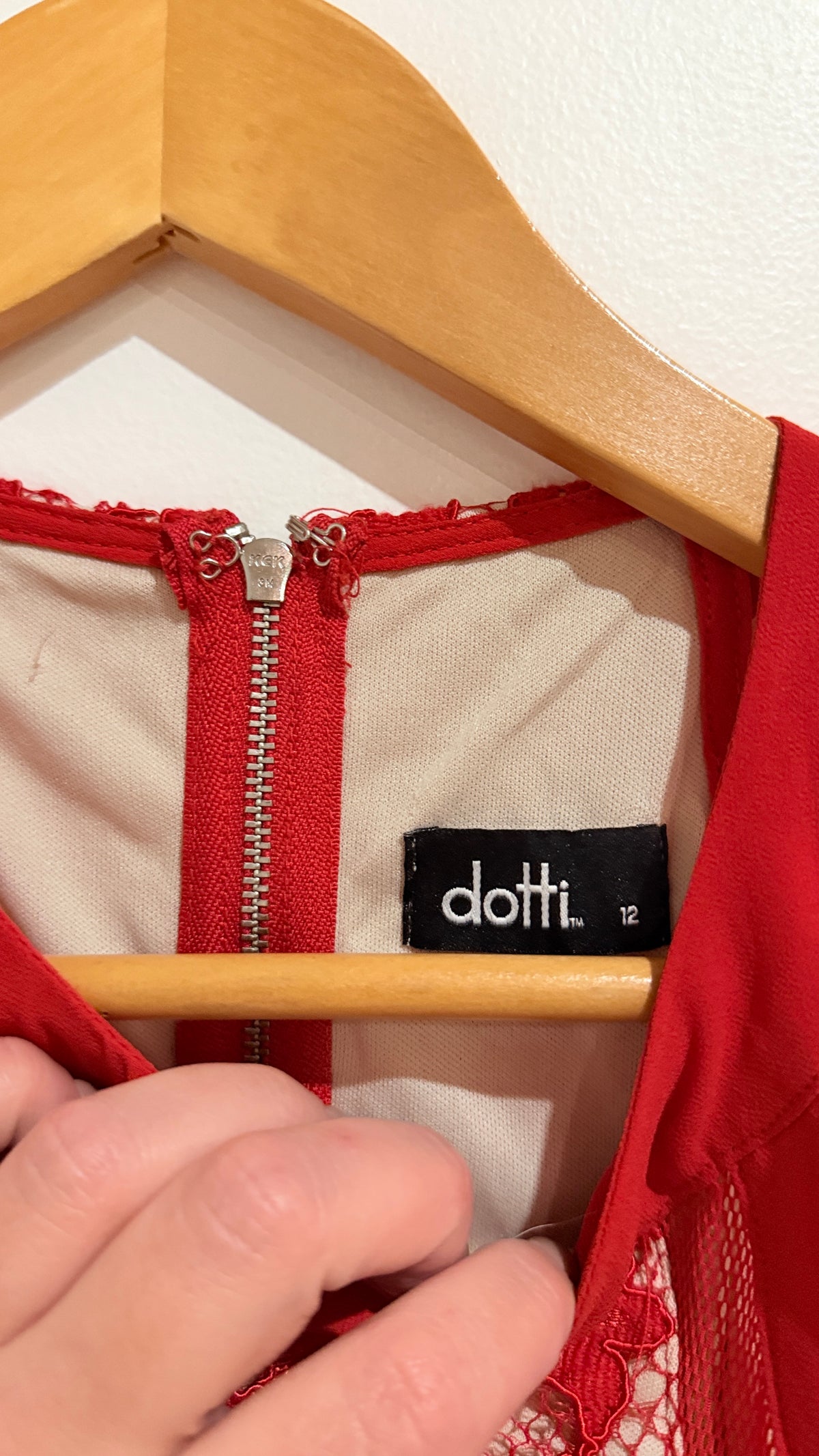 Dotti Red Lace Bodice High Neck Dress Size 12